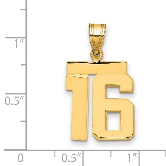 14k Yellow Gold, Athletic Collection Medium Polished Number 16 Pendant - Picture 2 of 3
